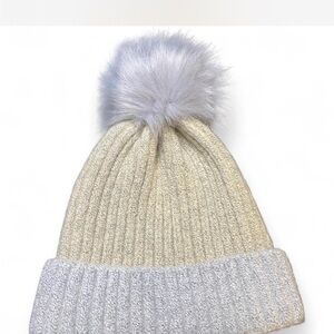 Women’s Cozy Cream Knit Beanie with Fluffy Pom